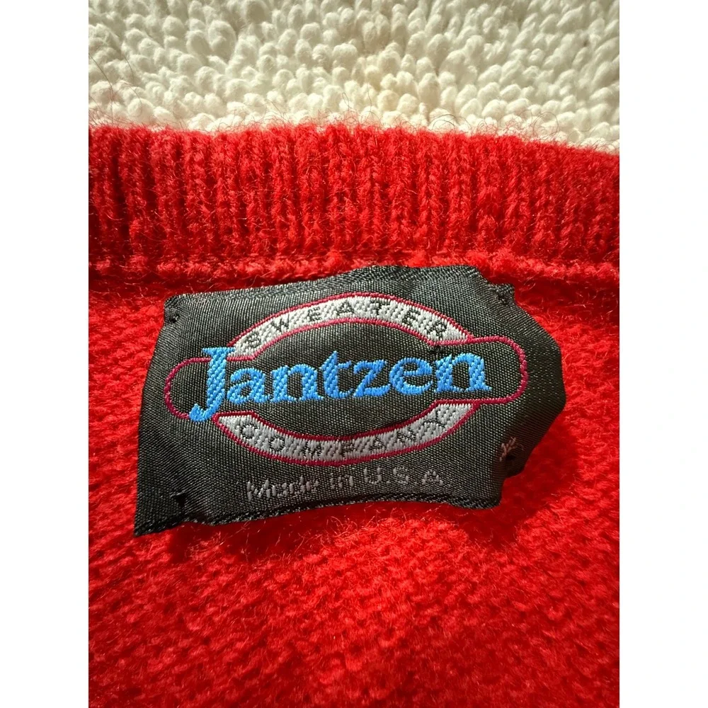 Vintage Jantzen Red Cable Knit Sweater Vest Mens XL V-Neck Made‎ in USA